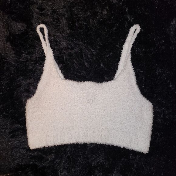 White Fuzzy Crop Top - Picture 1 of 5